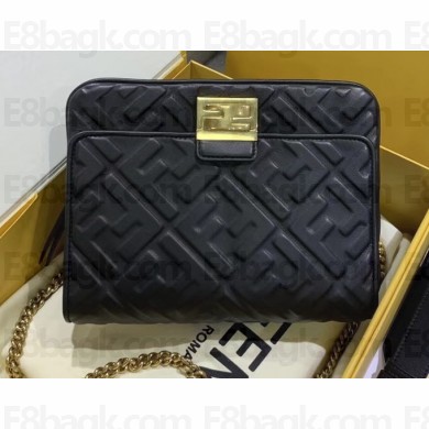 Fendi All-Over FF Logo Motif Leather Upside Down Shoulder Belt Bag Black 2019