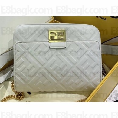 Fendi All-Over FF Logo Motif Leather Upside Down Shoulder Belt Bag White 2019