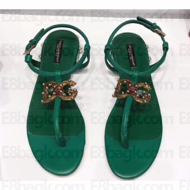 Dolce & Gabbana DG AMORE Thong Sandals Green 2019