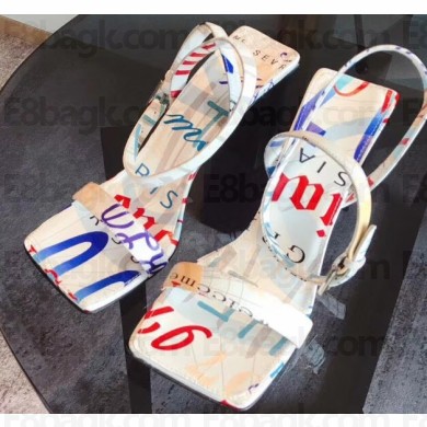 Balenciaga Heel 10.5cm Square Toe Graffiti Sandals White 2019