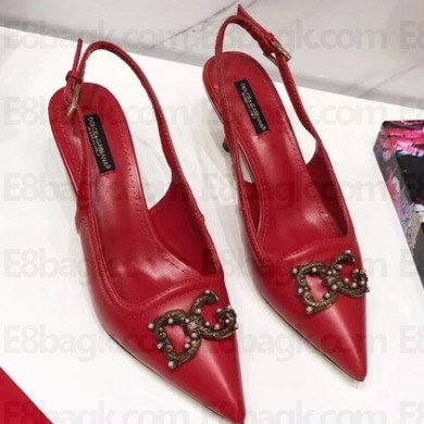 Dolce & Gabbana DG AMORE Heel 6.5cm Slingbacks Red 2019