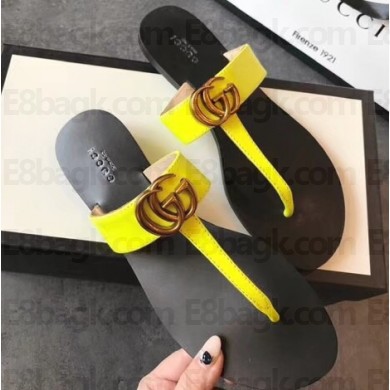 Gucci Leather Thong Sandals with Double G 497444 Yellow