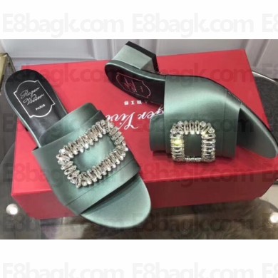Roger Vivier Heel 3.5cm Rabat Strass Buckle Mules Satin Pale Green
