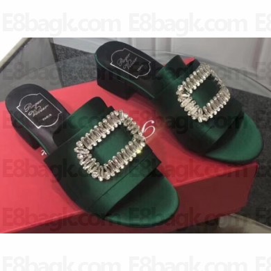 Roger Vivier Heel 3.5cm Rabat Strass Buckle Mules Satin Green