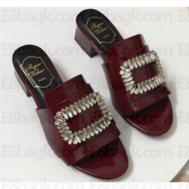 Roger Vivier Heel 3.5cm Rabat Strass Buckle Mules Patent Leather Burgundy