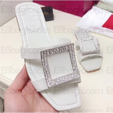 Roger Vivier Strass Buckle Bikiviv' Flat Mules White