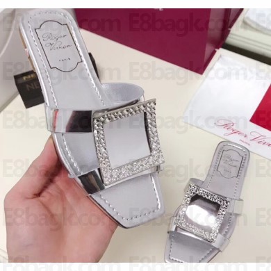 Roger Vivier Strass Buckle Bikiviv' Flat Mules Silver