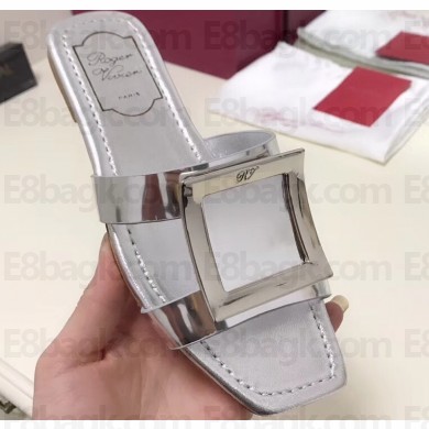 Roger Vivier Metal Buckle Bikiviv' Flat Mules Silver
