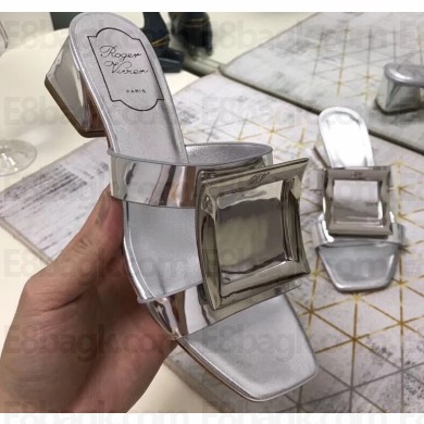 Roger Vivier Metal Buckle Bikiviv' Heel Mules Silver