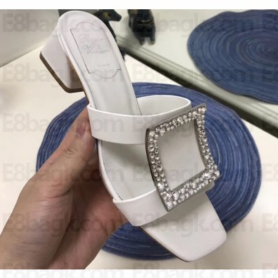 Roger Vivier Strass Buckle Bikiviv' Heel Mules White