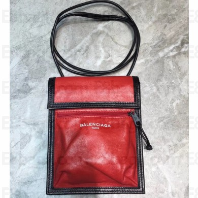 Balenciaga Explorer Pouch Strap Small Crossbody Phone Bag Leather Black/Red