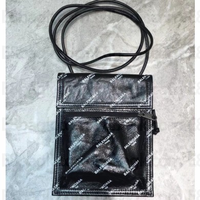 Balenciaga Explorer Pouch Strap Small Crossbody Phone Bag Leather All Over Logo Black