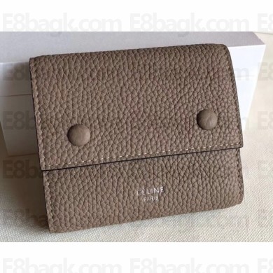 Celine Grained Leather Small Flap Folded Multifunction Wallet Camel
