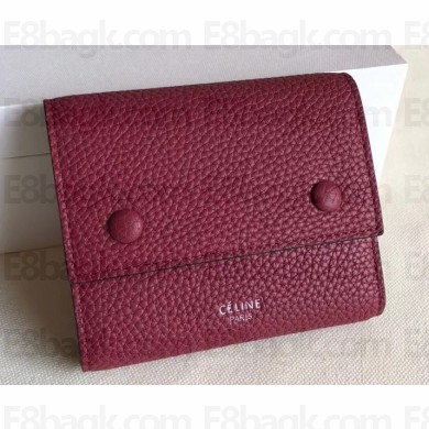 Celine Grained Leather Small Flap Folded Multifunction Wallet Burgundy