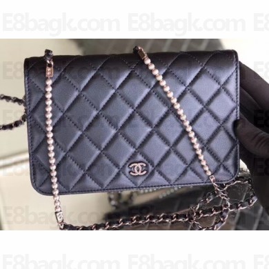 Chanel Pearl CC Logo Wallet On Chain WOC Bag Blue 2019