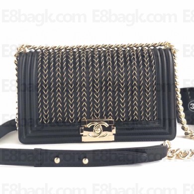 Chanel Embroidered Boy Medium Flap Bag Black 2019