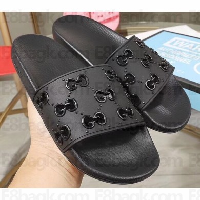 Gucci Rubber GG Slide Sandals Black 2019