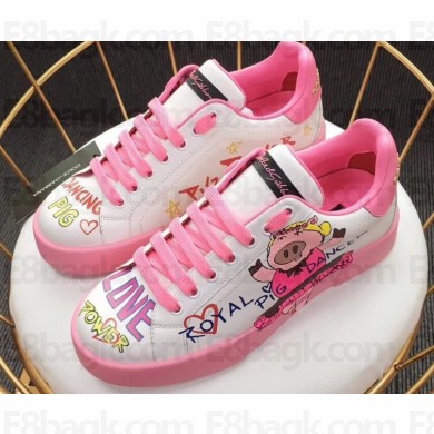 Dolce & Gabbana Printed Portofino Sneakers Pig Pink 2019