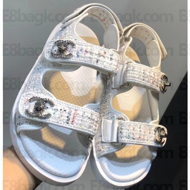 Chanel Tweed CC Logo Magic Loop Sandals G34726 White 2019