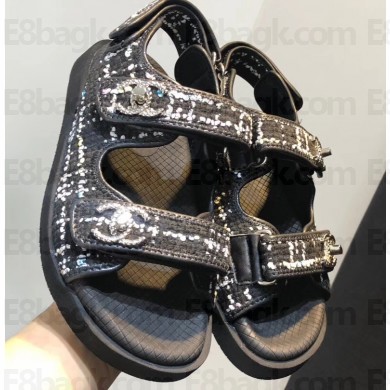 Chanel Tweed CC Logo Magic Loop Sandals G34726 Black 2019