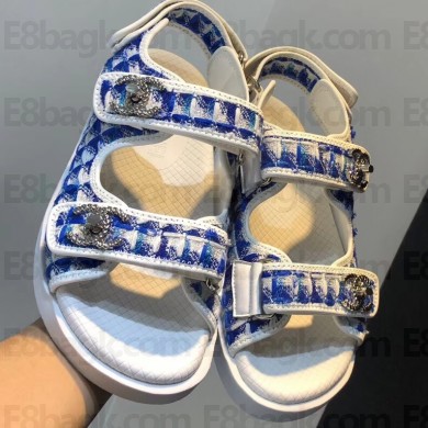 Chanel Tweed CC Logo Magic Loop Sandals G34726 Blue 2019