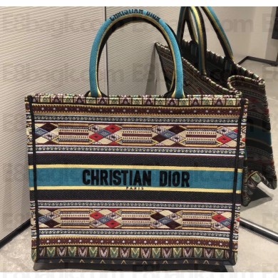 Dior Book Tote Bag In Embroidered Canvas Turquoise 2019