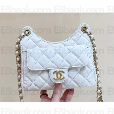 Chanel Shiny Crumpled Calfskin Hobo Handbag AS3690 WHITE 2022 (ORIGINAL QUALITY)