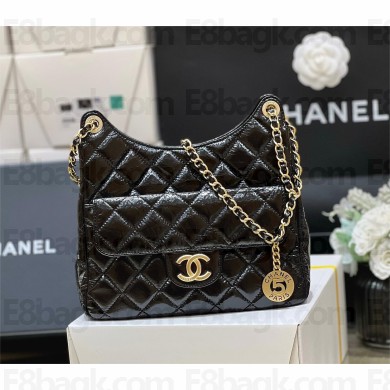 Chanel Shiny Crumpled Calfskin Hobo Handbag AS3690 BLACK 2022 (ORIGINAL QUALITY)