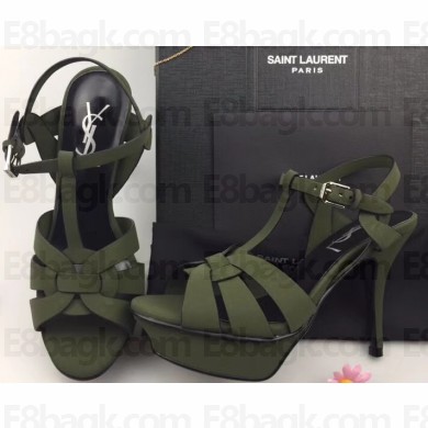 Saint Laurent Tribute Sandals In Smooth Leather Edge Green