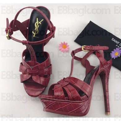 Saint Laurent Tribute Sandals In Crocodile Embossed Leather Red