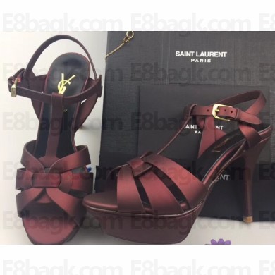 Saint Laurent Tribute Sandals In Satin Burgundy