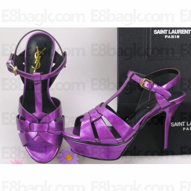 Saint Laurent Tribute Sandals In Patent Crinkled Leather Purple