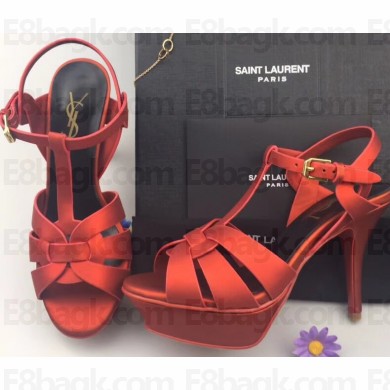 Saint Laurent Tribute Sandals In Satin Red