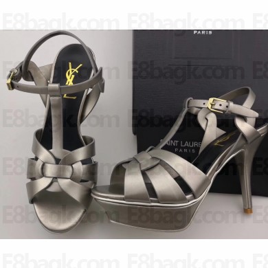 Saint Laurent Tribute Sandals In Smooth Leather Gun Color