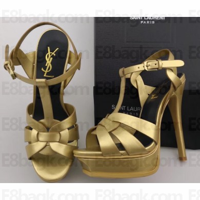 Saint Laurent Tribute Sandals In Smooth Leather Gold