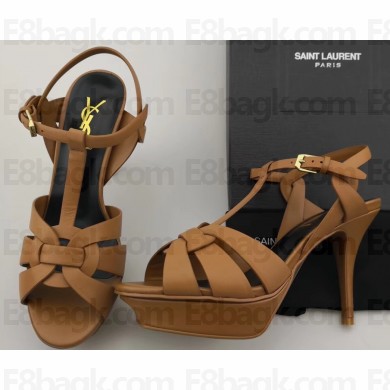 Saint Laurent Tribute Sandals In Smooth Leather Khaki