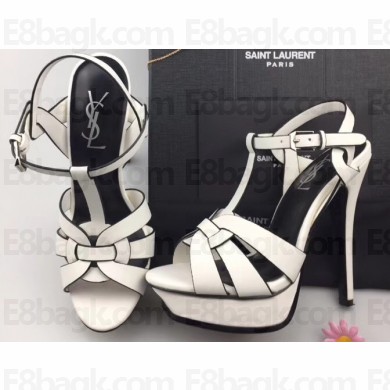 Saint Laurent Tribute Sandals In Smooth Leather Edge White