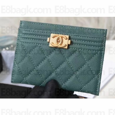 Chanel Caviar Leather Boy Card Holder A84431 Green