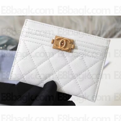 Chanel Caviar Leather Boy Card Holder A84431 White