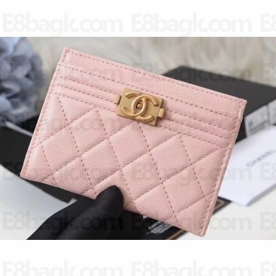 Chanel Caviar Leather Boy Card Holder A84431 Pink