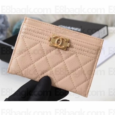 Chanel Caviar Leather Boy Card Holder A84431 Apricot