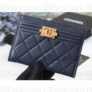 Chanel Caviar Leather Boy Card Holder A84431 Navy Blue