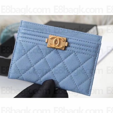 Chanel Caviar Leather Boy Card Holder A84431 Denim Blue