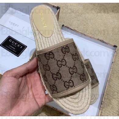 Gucci Canvas GG Espadrilles Slides Sandals Beige 2019