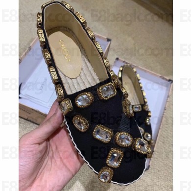 Gucci Canvas Espadrilles Black with Crystals 573025 2019