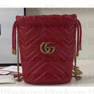 Gucci GG Marmont Double G Mini Bucket Bag 575163 Red 2019