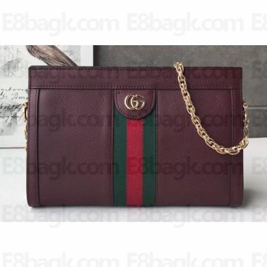 Gucci Structured Shape Web Ophidia Small Shoulder Bag 503877 Leather Burgundy 2019