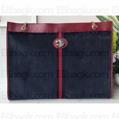 Gucci Vintage Web Rajah Maxi Tote Bag 537218 Suede Navy Blue 2019