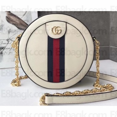 Gucci Web Ophidia Mini Round Shoulder Bag 550618 Leather White 2019