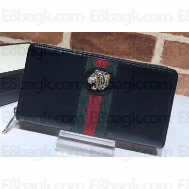 Gucci Vintage Web Rajah Zip Around Wallet 573791 Leather Black 2019